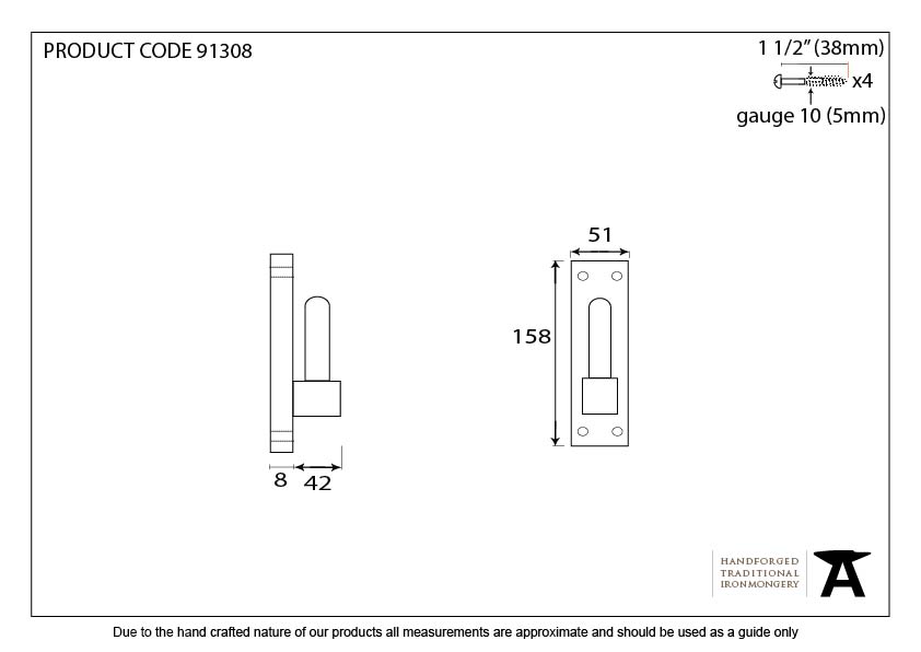 Pewter Frame Hook For 33742 (pair) - 91308 - Technical Drawing