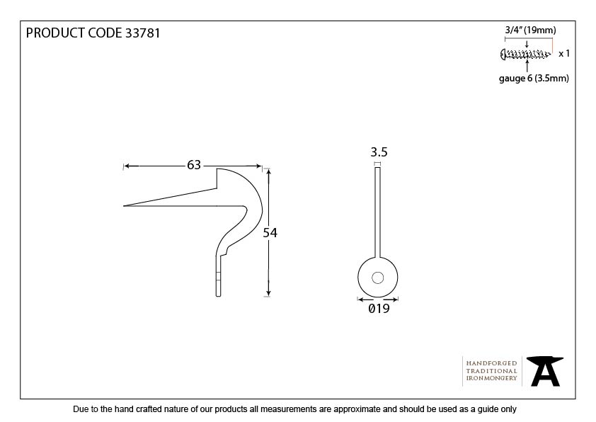 Pewter Frame Keep Pin - 33781 - Technical Drawing