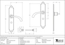 Pewter Gothic Curved Sprung Lever Bathroom Set - 33636 - Technical Drawing