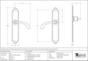 Pewter Gothic Curved Sprung Lever Latch Set - 33635 - Technical Drawing