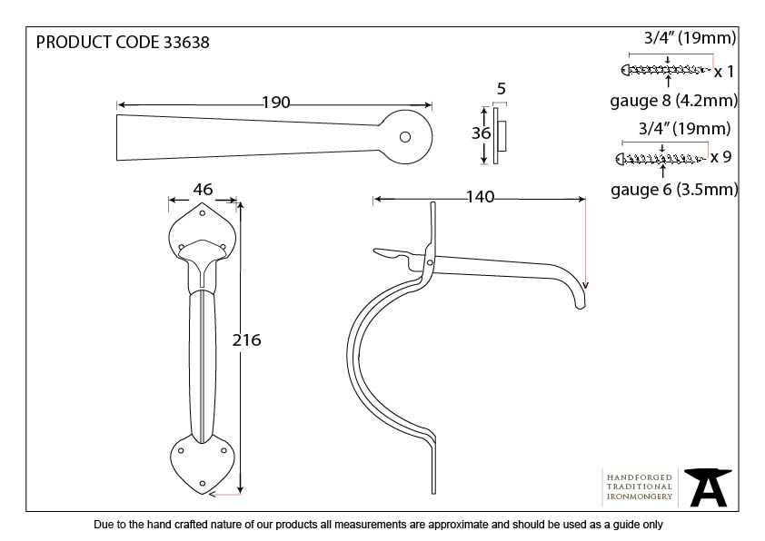 Pewter Gothic Thumblatch - 33638 - Technical Drawing