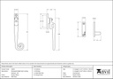 Pewter Locking Night-Vent Monkeytail Fastener - RH - 33619 - Technical Drawing