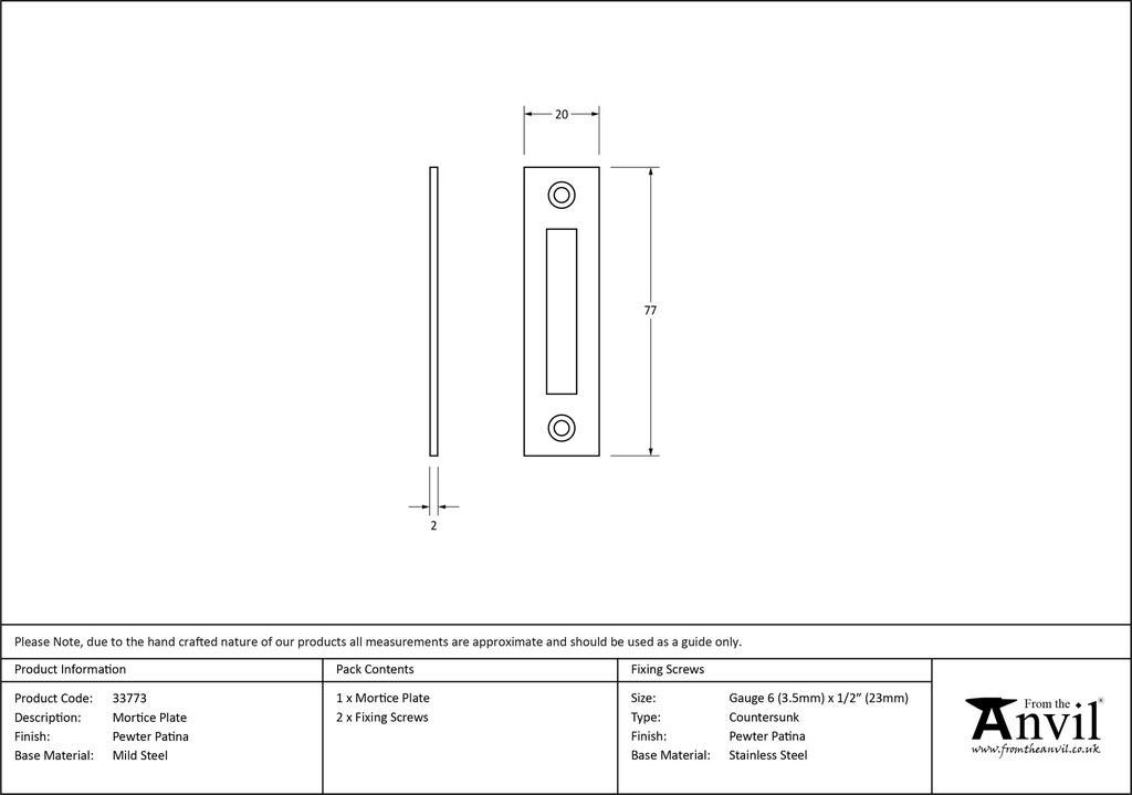 Pewter Mortice Plate - 33773 - Technical Drawing