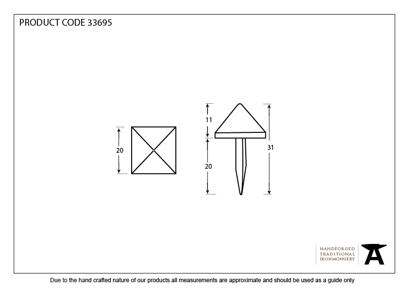 Pewter Pyramid Door Stud - Medium - 33695 - Technical Drawing