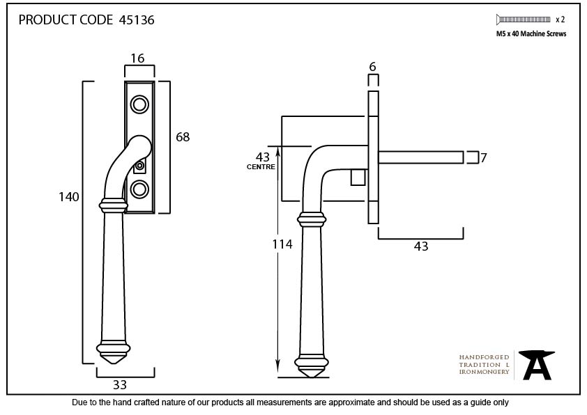 Pewter Regency Espag - LH - 45136 - Technical Drawing