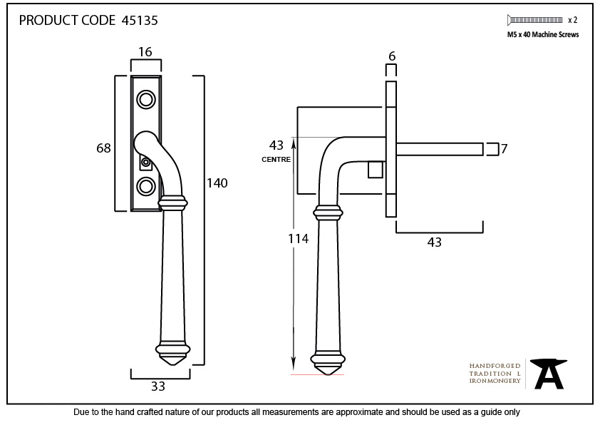 Pewter Regency Espag - RH - 45135 - Technical Drawing