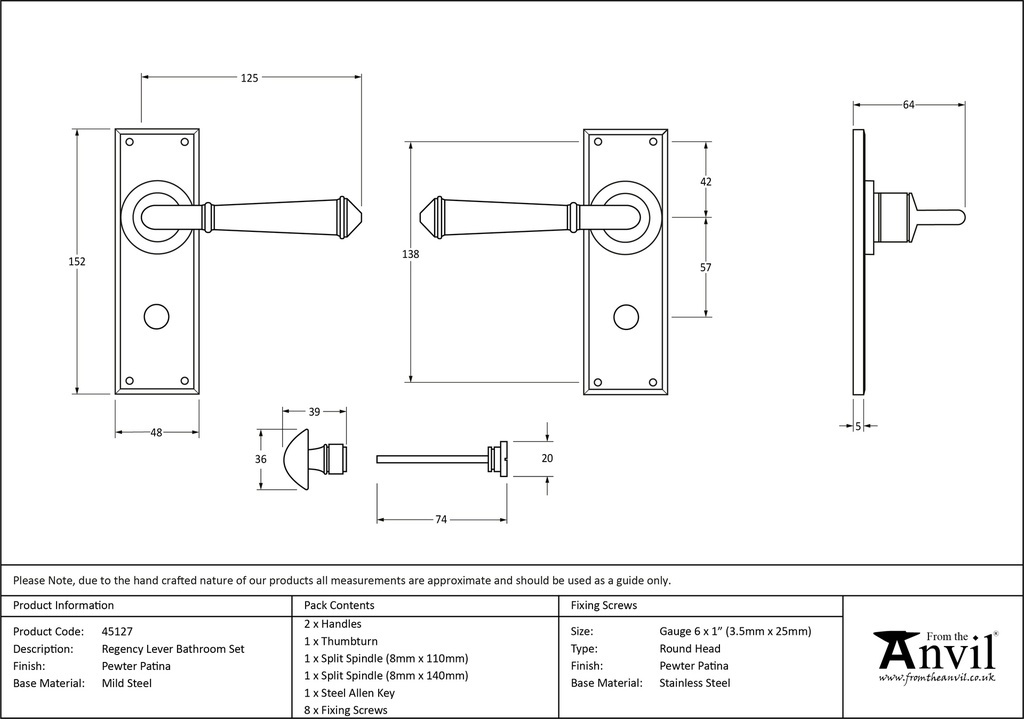 Pewter Regency Lever Bathroom Set - 45127 - Technical Drawing