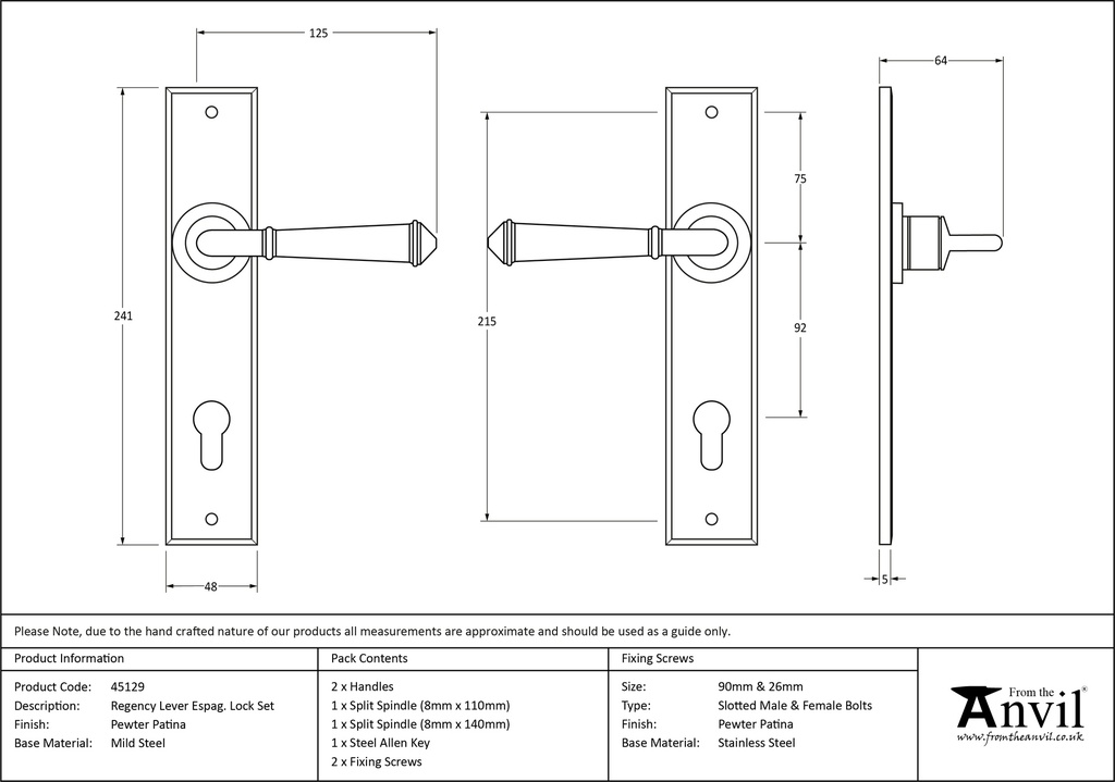 Pewter Regency Lever Espag. Lock Set - 45129 - Technical Drawing