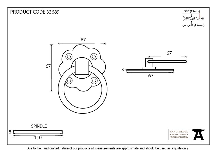 Pewter Ring Turn Handle Set - 33689 - Technical Drawing