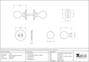 Pewter Round Mortice/Rim Knob Set - 33778 - Technical Drawing