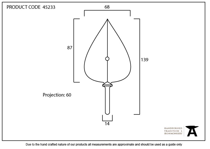 Pewter Shropshire Coat Hook - 45233 - Technical Drawing