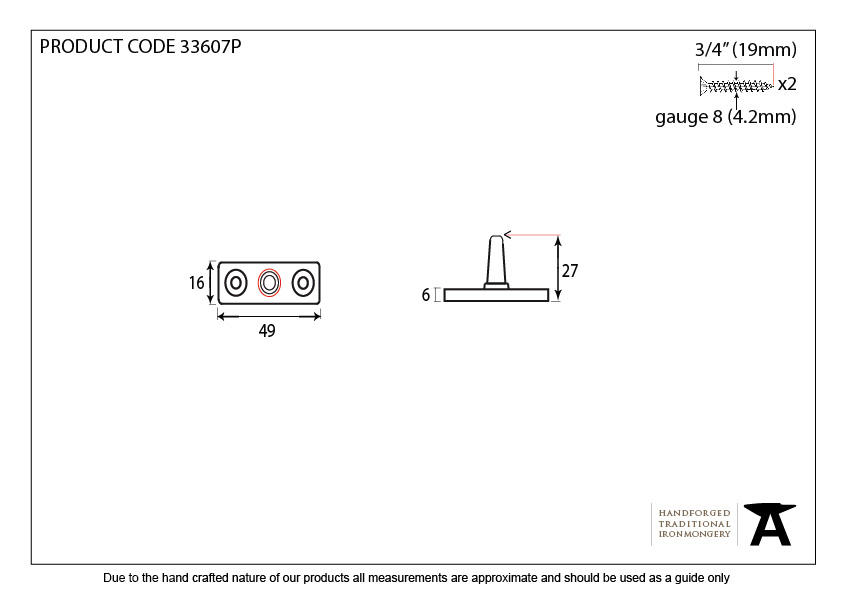Pewter Stay Pin - 33607P - Technical Drawing