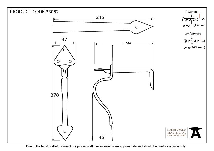 Pewter Tuscan Thumblatch - 33082 - Technical Drawing