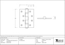 Polished Brass 4&quot; Ball Bearing Butt Hinge (pair) ss - 49573 - Technical Drawing