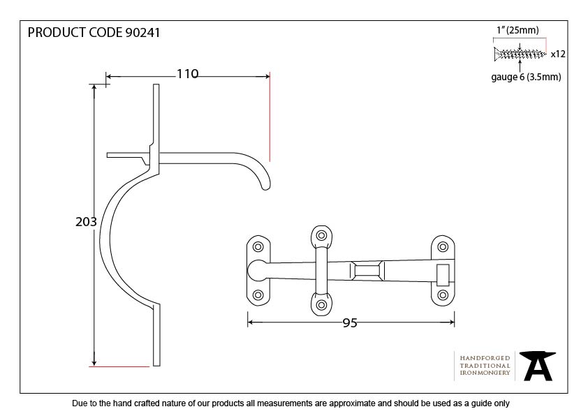 Polished Brass Cast Suffolk Latch Set - 90241 - Technical Drawing