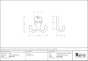 Polished Brass Celtic Double Robe Hook - 46301 - Technical Drawing