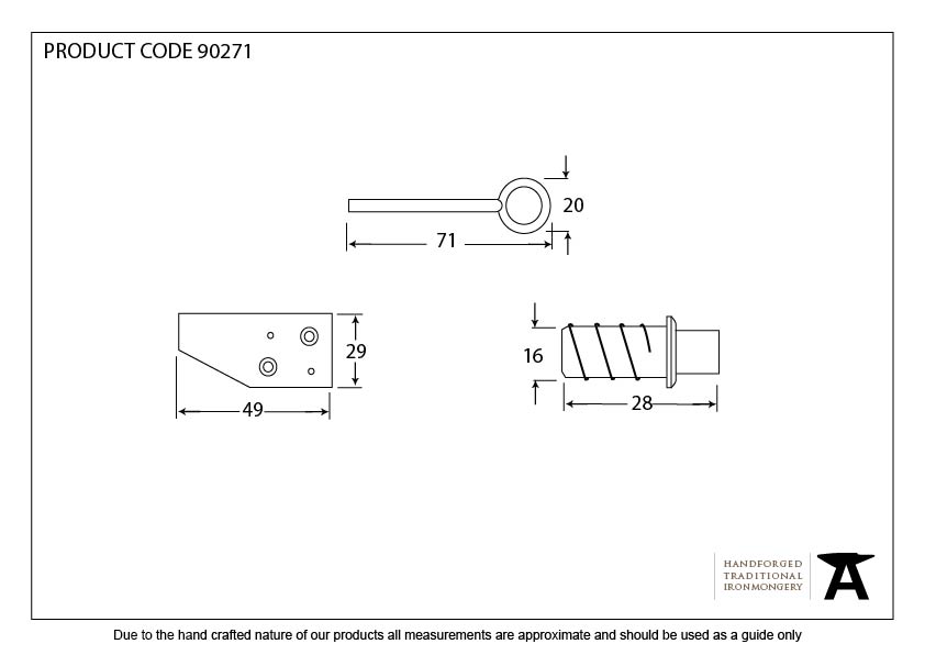 Polished Brass Key-Flush Sash Stop - 90271 - Technical Drawing