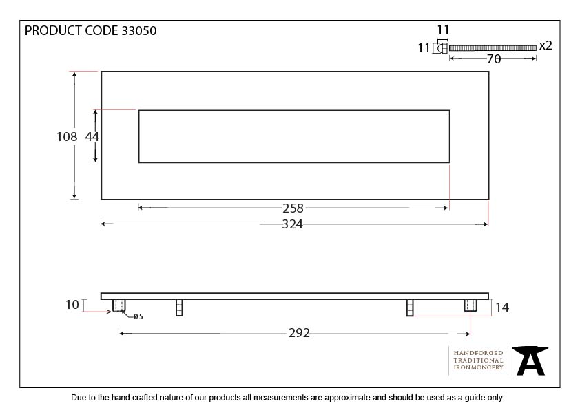 Polished Brass Large Letter Plate - 33050 - Technical Drawing