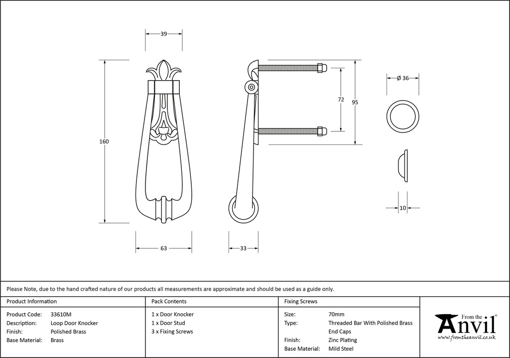 Polished Brass Loop Door Knocker - 33610M - Technical Drawing