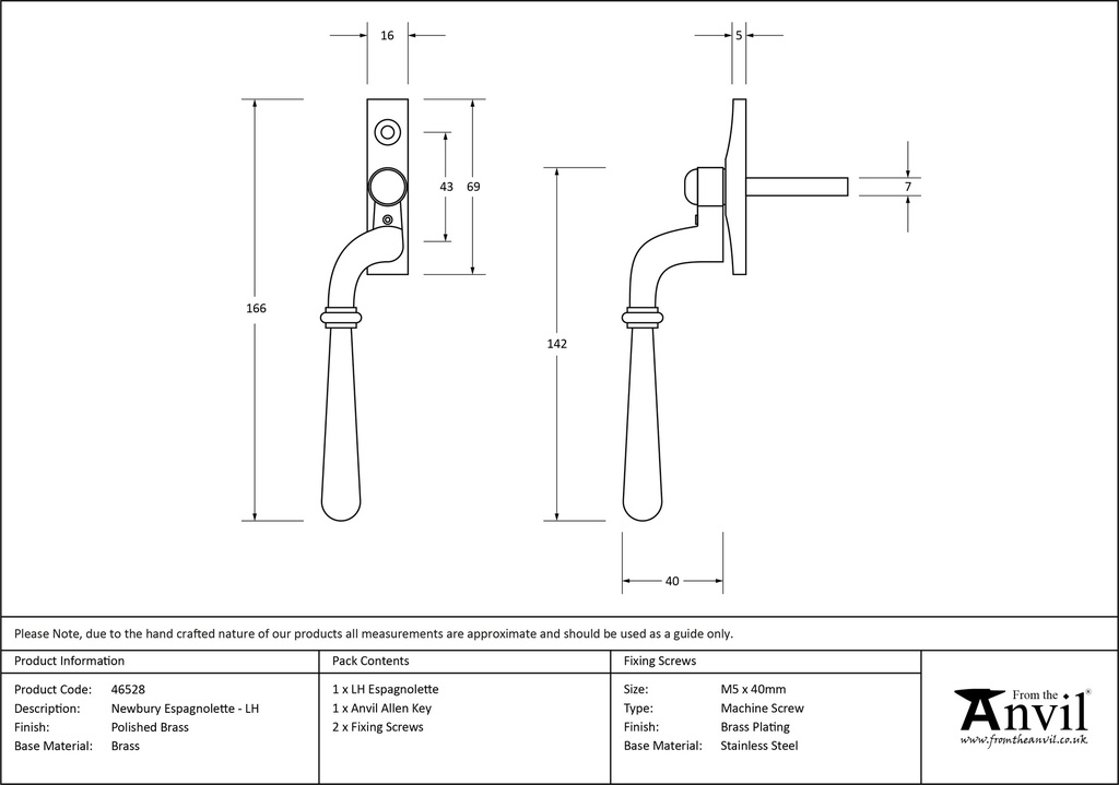 Polished Brass Newbury Espag - LH - 46528 - Technical Drawing
