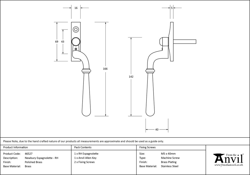 Polished Brass Newbury Espag - RH - 46527 - Technical Drawing