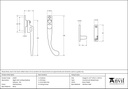 Polished Brass Night-Vent Locking Peardrop Fastener - RH - 45397 - Technical Drawing