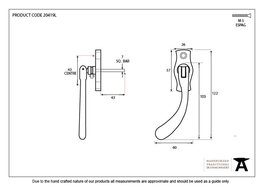 Polished Brass Peardrop Espag - LH - 20419L - Technical Drawing