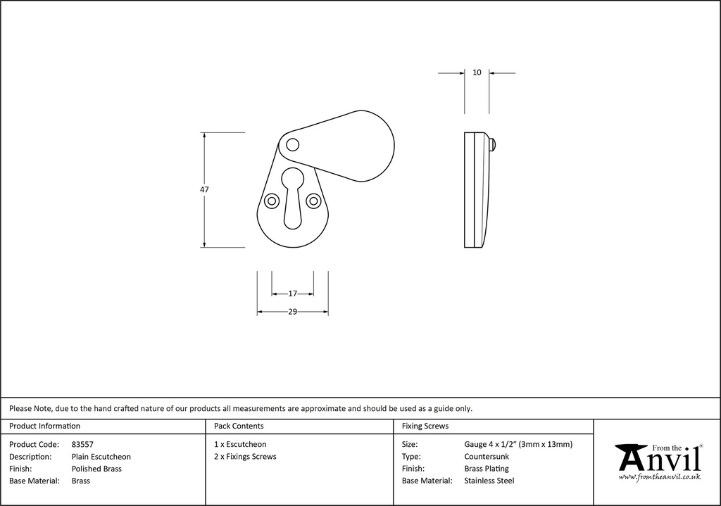 Polished Brass Plain Escutcheon - 83557 - Technical Drawing