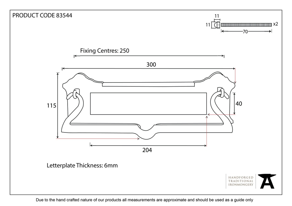 Polished Brass Postal Letter Plate - 83544 - Technical Drawing