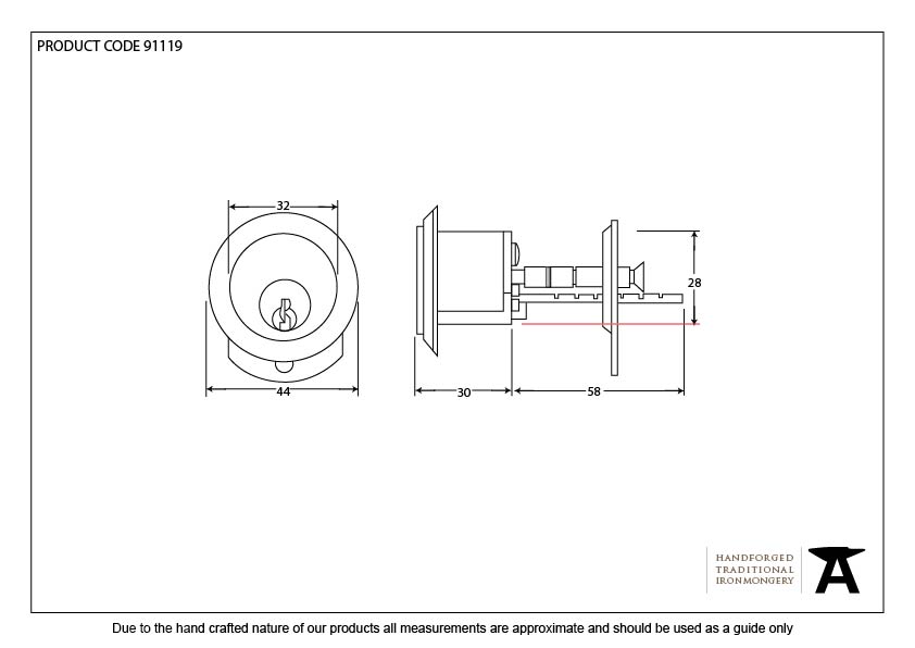 Polished Brass Rim Cylinder KA - 91119 - Technical Drawing