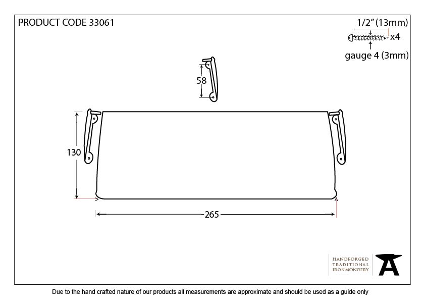 Polished Brass Small Letter Plate Cover - 33061 - Technical Drawing