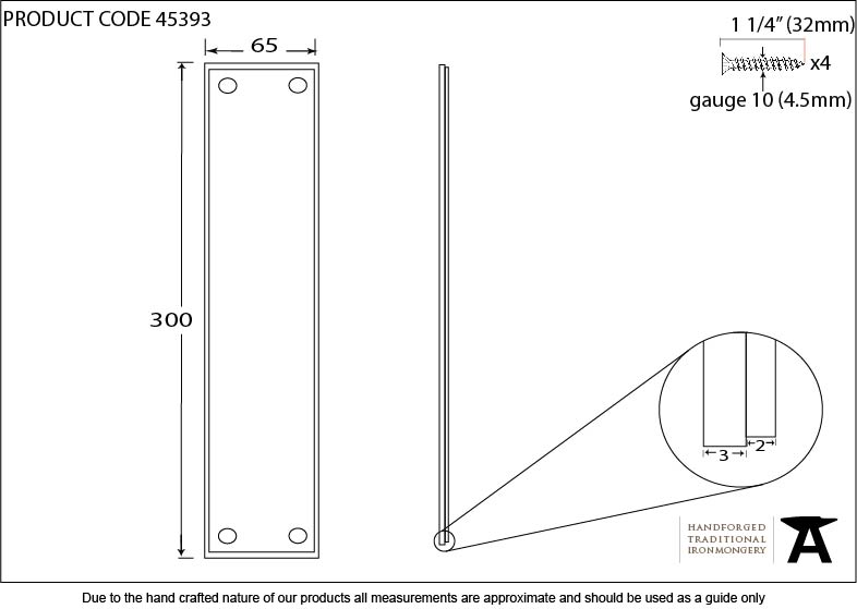 Polished Bronze 300mm Art Deco Fingerplate - 45393 - Technical Drawing