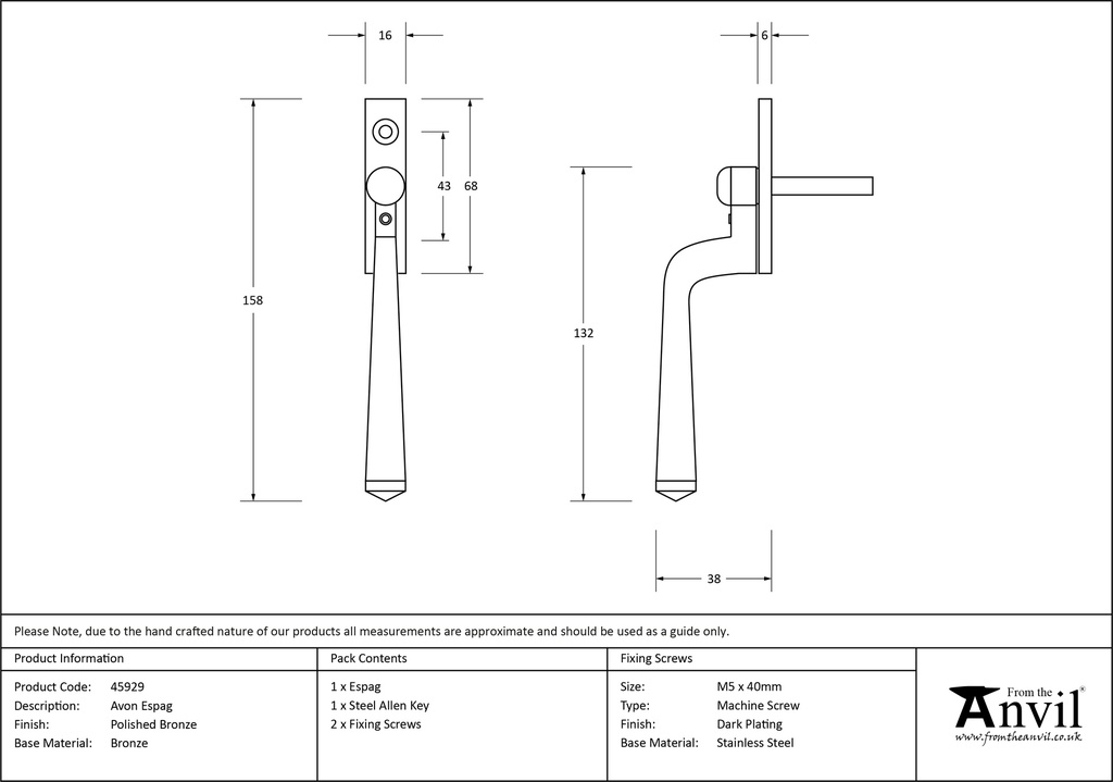 Polished Bronze Avon Espag - 45929 - Technical Drawing