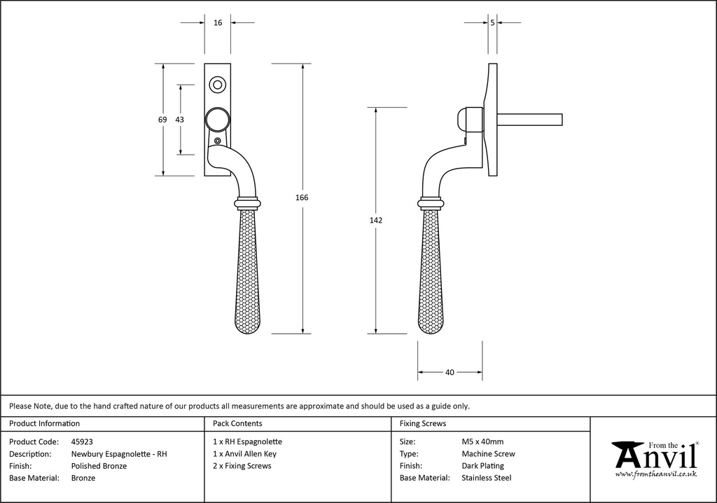 Polished Bronze Hammered Newbury Espag - RH - 45923 - Technical Drawing