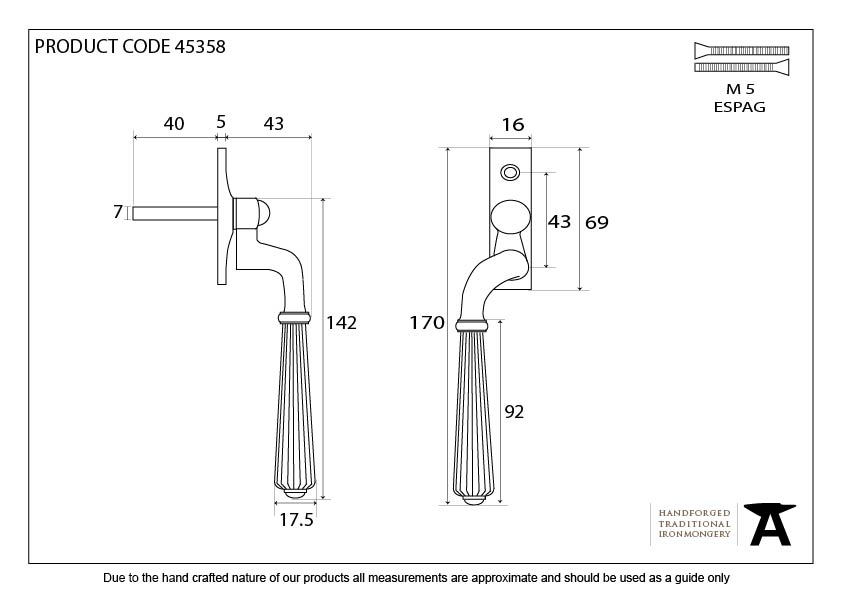 Polished Bronze Hinton Espag - LH - 45358 - Technical Drawing