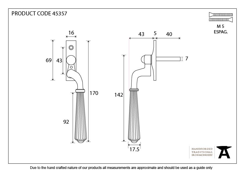 Polished Bronze Hinton Espag - RH - 45357 - Technical Drawing