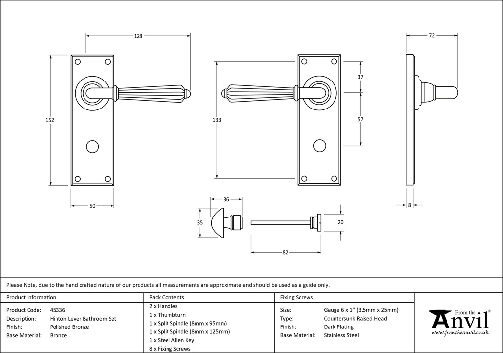 Polished Bronze Hinton Lever Bathroom Set - 45336 - Technical Drawing