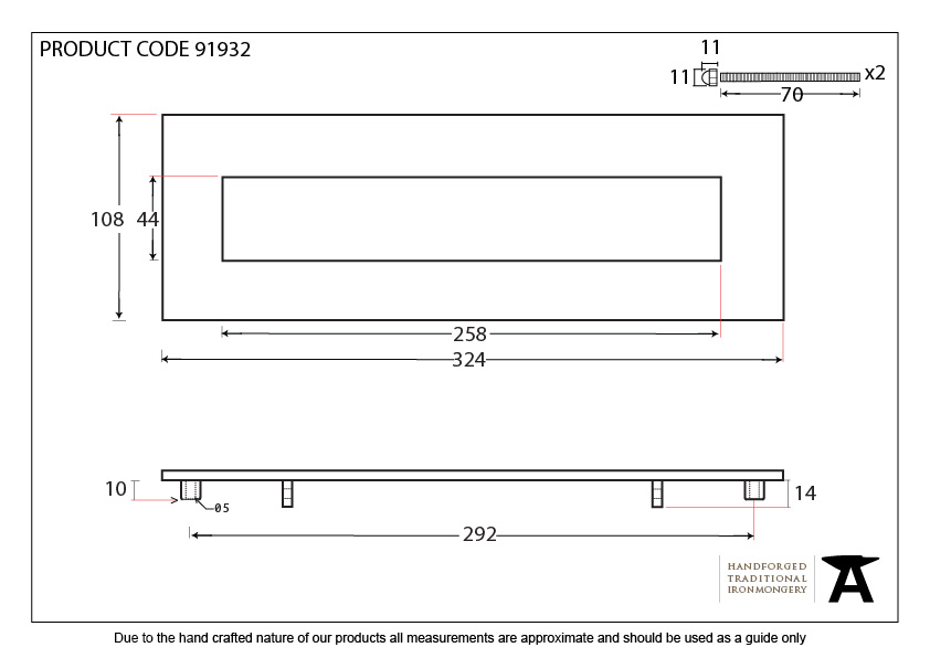 Polished Bronze Large Letter Plate - 91932 - Technical Drawing