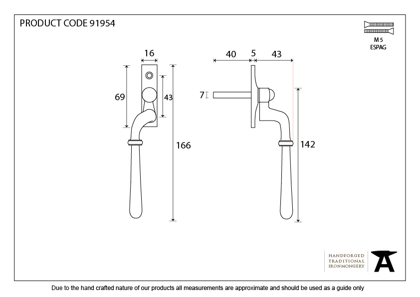 Polished Bronze Newbury Espag - LH - 91954 - Technical Drawing