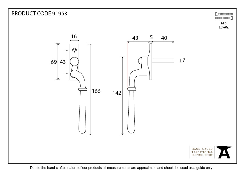 Polished Bronze Newbury Espag - RH - 91953 - Technical Drawing