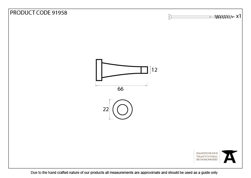 Polished Bronze Projection Door Stop - 91958 - Technical Drawing
