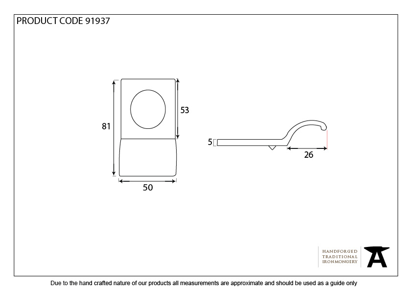 Polished Bronze Rim Cylinder Pull - 91937 - Technical Drawing