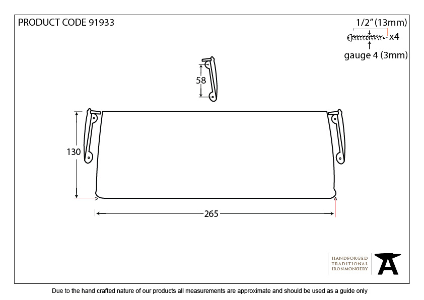 Polished Bronze Small Letter Plate Cover - 91933 - Technical Drawing