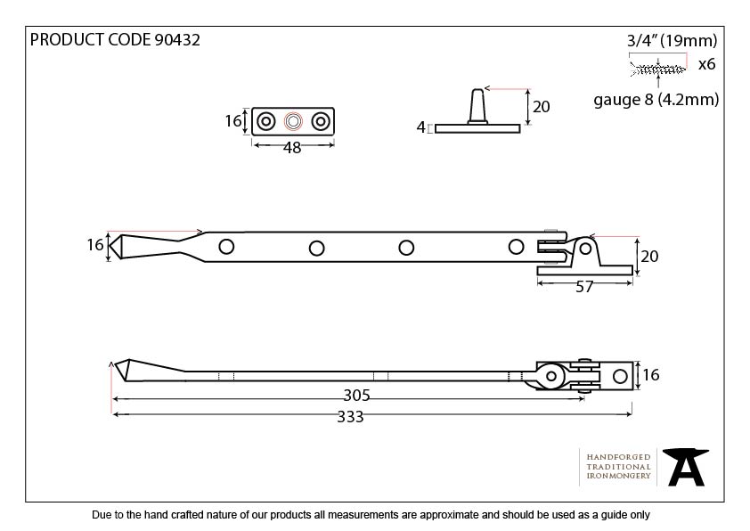 Polished Chrome 12&quot; Avon Stay - 90432 - Technical Drawing