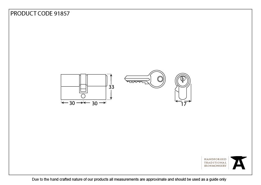 Polished Chrome 30/30 Euro Cylinder - 91857 - Technical Drawing