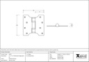 Polished Chrome 4&quot; x 2&quot; x 4&quot;  Parliament Hinge (pair) ss - 49557 - Technical Drawing