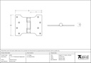 Polished Chrome 4&quot; x 3&quot; x 5&quot;  Parliament Hinge (pair) ss - 49558 - Technical Drawing