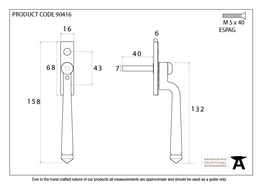 Polished Chrome Avon Espag - 90416 - Technical Drawing