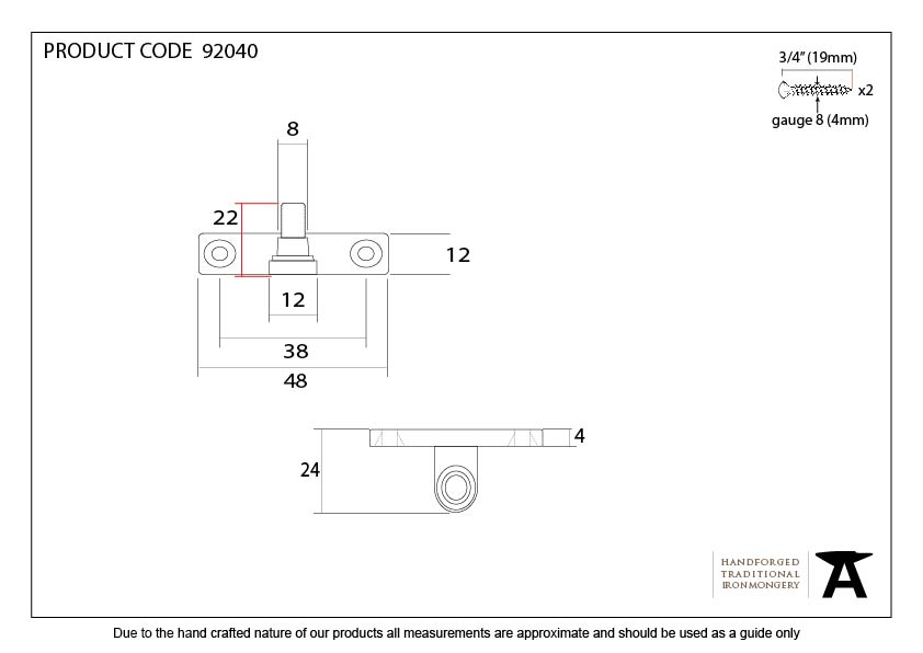 Polished Chrome Cranked Stay Pin - 92040 - Technical Drawing
