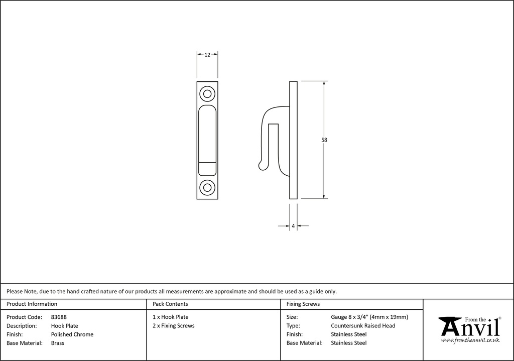 Polished Chrome Hook Plate - 83688 - Technical Drawing